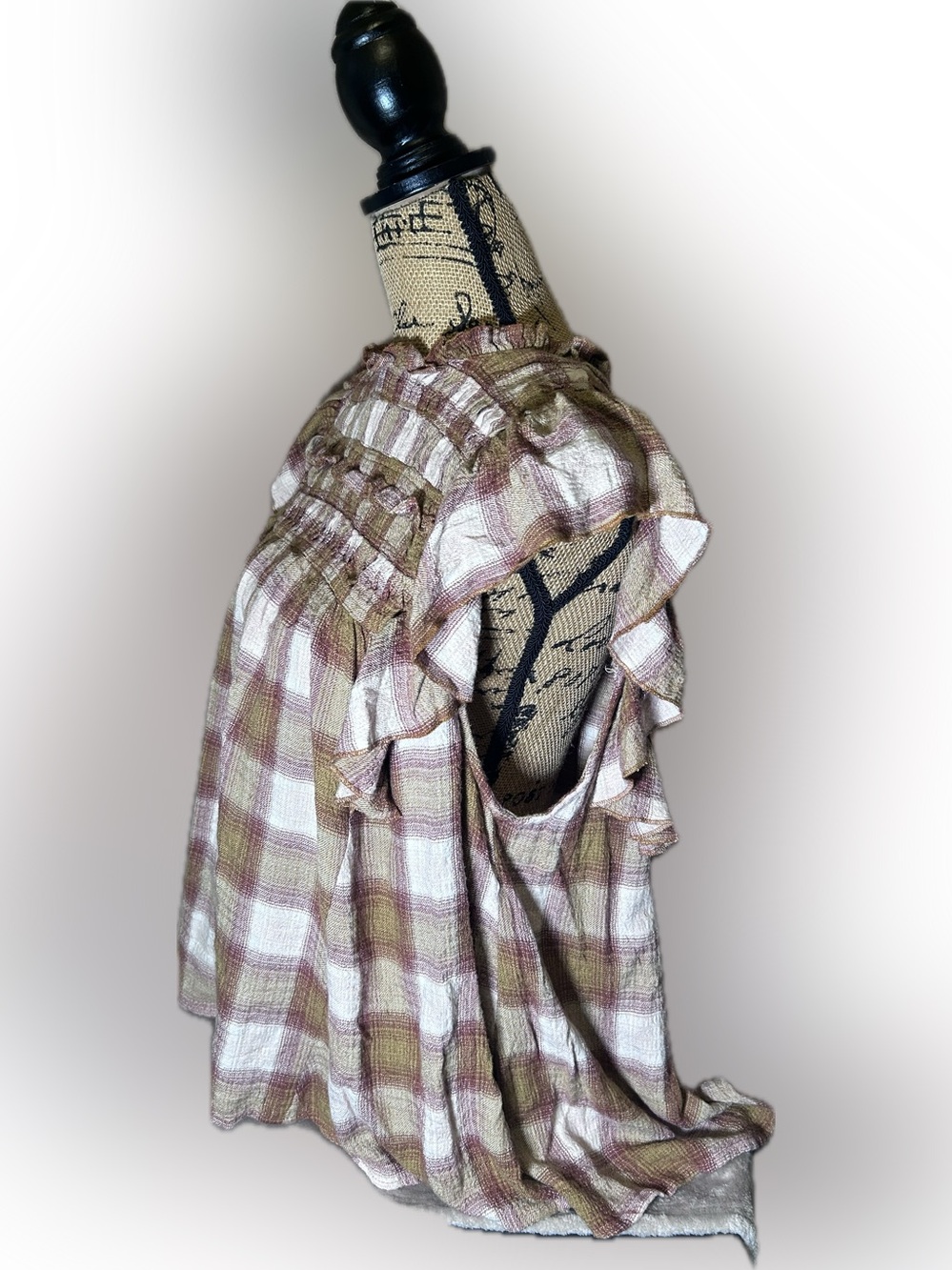 Free People Not Your Average Girl Plaid Ruffle Smocked Flutter Sleeve Blouse M - Picture 4 of 16
